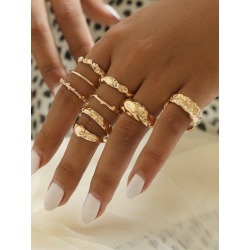 9 Piece Simple Style Crinkle Metal Finger Rings Set
