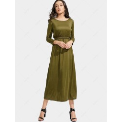 Elastic Waist Long Sleeve A Line Maxi Dress