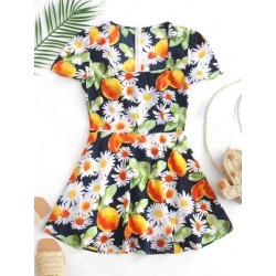 ZAFUL Flower Lemon Print Mini A Line Dress