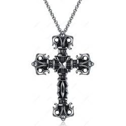 Cross Scroll Saw Pattern Metal Pendant Necklace