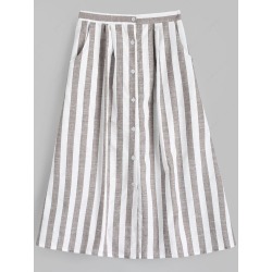 Button Up Striped Skirt