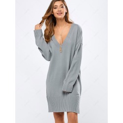 V Neck Sweater Dress