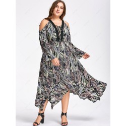 Plus Size Cold Shoulder Handkerchief Dress