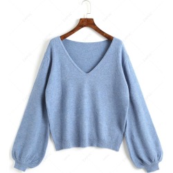 Lantern Sleeve V Neck Sweater