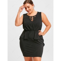 Plus Size Lace Trim Sleeveless Sheath Dress