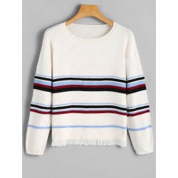Frayed Hem Striped Sweater