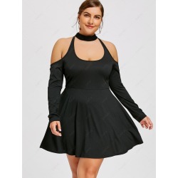 Plus Size Lace Up Cold Shoulder Dress