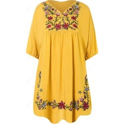 Embroidered Bib A Line Dress