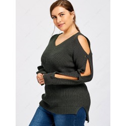 Plus Size Slit Sleeve V Neck Sweater