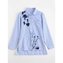 High Low Embroidered Striped Shirt