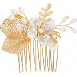 Faux Pearl Flower Leaf Wedding Hair Comb