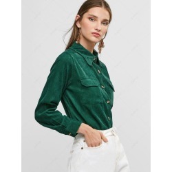 Buttoned Corduroy High Low Shirt with Pockets