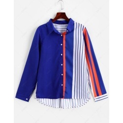 Contrast Striped Button Up Curved Shirt