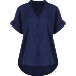Button Up V Neck Plus Size Blouse