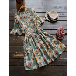 Floral Print V Neck Dress