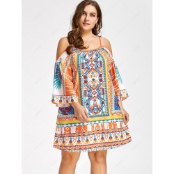 Cold Shoulder Tribal Print Plus Size Dress