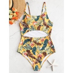 ZAFUL Leaves Print Cut Out Swimsuit