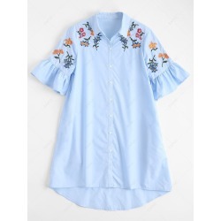 Embroidered Ruffles High Low Shirt Dress