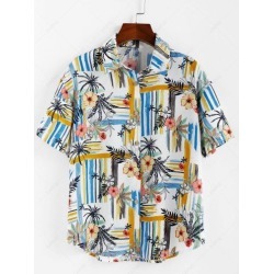 ZAFUL Striped Floral Print Button Up Shirt
