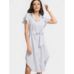 Belted Button Up Striped Shirt Dress