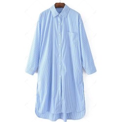 High Low Striped Long Sleeve Shirt Dress