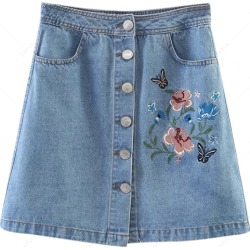 Single-Breasted Denim A Line Skirt