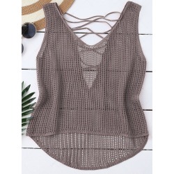 Lace Up High Low Crochet Top