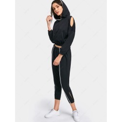 Cold Shoulder Hoodie and Cut Out Jogger Pants