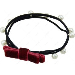 Faux Pearl Bows Velvet Elastic Hair Band