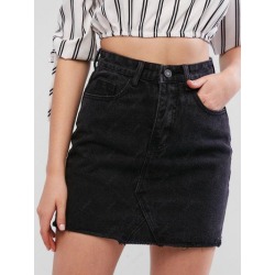 Raw Hem Fitted Mini Denim Skirt