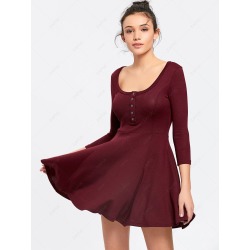 Half Buttoned Knitting A Line Mini Dress