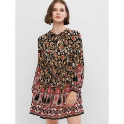 ZAFUL Bohemian Print Lantern Sleeve Mini A Line Dress