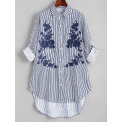Embroidered Striped High Low Shirt