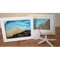 Alcohol Ink Art & Resin Glass Frame Abstract Wave Painting