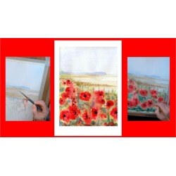 Paint this watercolor FREE style poppy seascape for beginner