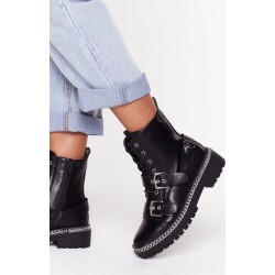 Boots Are Made for Walking Chain Faux Leather Boots