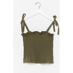 Womens Shirred Does Tie Cami Top - Khaki