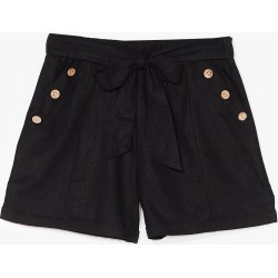 Womens Get Button With It High-Waisted Belted Shorts - Black