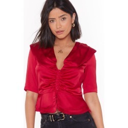 Womens We're Not Gonna Satin Button-Down Blouse - Red