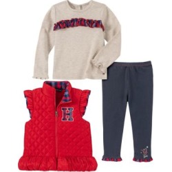 Ensemble haut, veste sans manches et legging en mélange de coton pour bébé fille, 3 pièces
