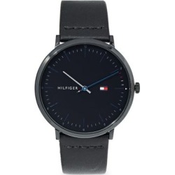 Montre analogique à boîtier en acier inoxydable et bracelet en cuir