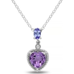 Collier en argent sterling en forme de caur avec gemmes