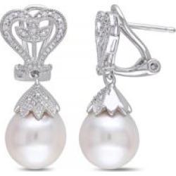 Pendants d'oreilles en argent sterling avec diamants 0,06 ct PT et perle blanche