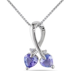 Collier en argent sterling avec tanzanite en forme de coeur et diamant 0,007 ct PT