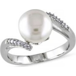 Bague en argent sterling avec diamants 0,06 ct PT et perle blanche