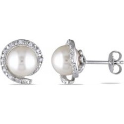 Dormeuses torsadées en argent sterling avec diamants 0,1 ct PT et perle blanche