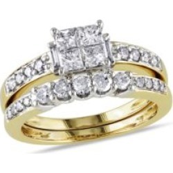 Bague en or jaune 14 K avec diamants de tailles variées de 1 ct PT