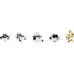 Snoopy Set of 5 Silvertone Stud Earrings