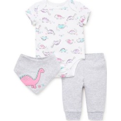 Baby Girl's 3-Piece Dino-Print Cotton Bodysuit, Pants & Bandana Bib Set