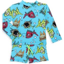 Baby Boy's Angry Fish-Print 2-Piece Graphic Rashguard & Shorts Set
